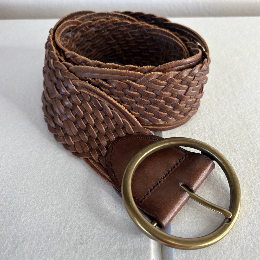 Linea Pelle Boho Handmade Braided Leather Belt M Western Indie Brass Ring Buckle